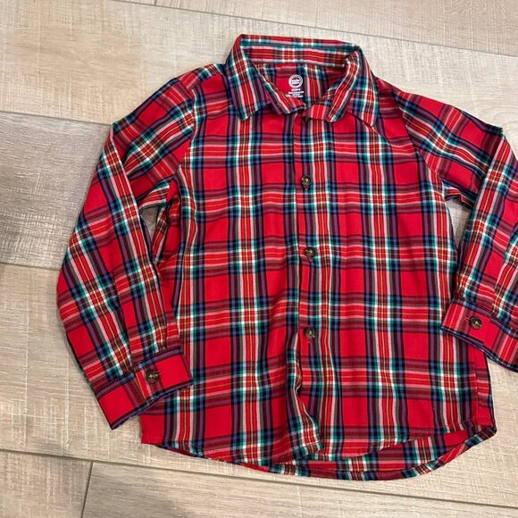 WONDER NATION RED PLAID LONG SLEEVE BUTTON SHIRT 5T CHRISTMAS - Picture 1 of 6